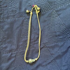 Beige Leather Cord Necklace with Pearls